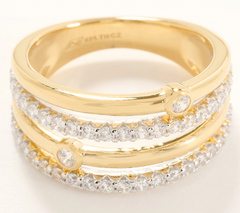 Diamonique Gold Clad Sterling Silver Two-Tone Highway Ring Size 8