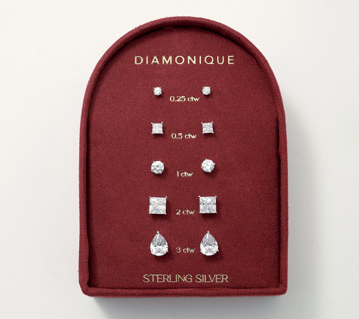Diamonique Classics Sterling Silver Set of 5 Assorted Stud Earrings