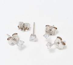 Diamonique Sterling Silver 4-Piece Holiday Gift Set with Jewelry Box