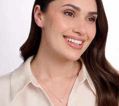 Diamonique 14K Gold Plated Round Cut Necklace & Stud Earrings Boxed Set