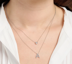 Diamonique Sterling Silver Two-Row Layered Initial "A" Necklace
