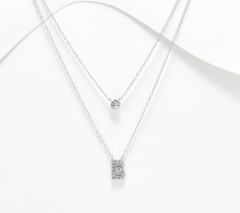 Diamonique Sterling Silver Two-Row Layered Initial "B" Necklace
