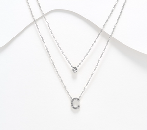 Diamonique Sterling Silver Two-Row Layered Initial "C" Necklace