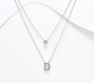 Diamonique Sterling Silver Two-row layered Initial "D" Necklace