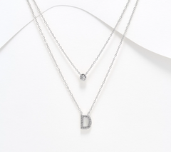 Diamonique Sterling Silver Two-row layered Initial "D" Necklace