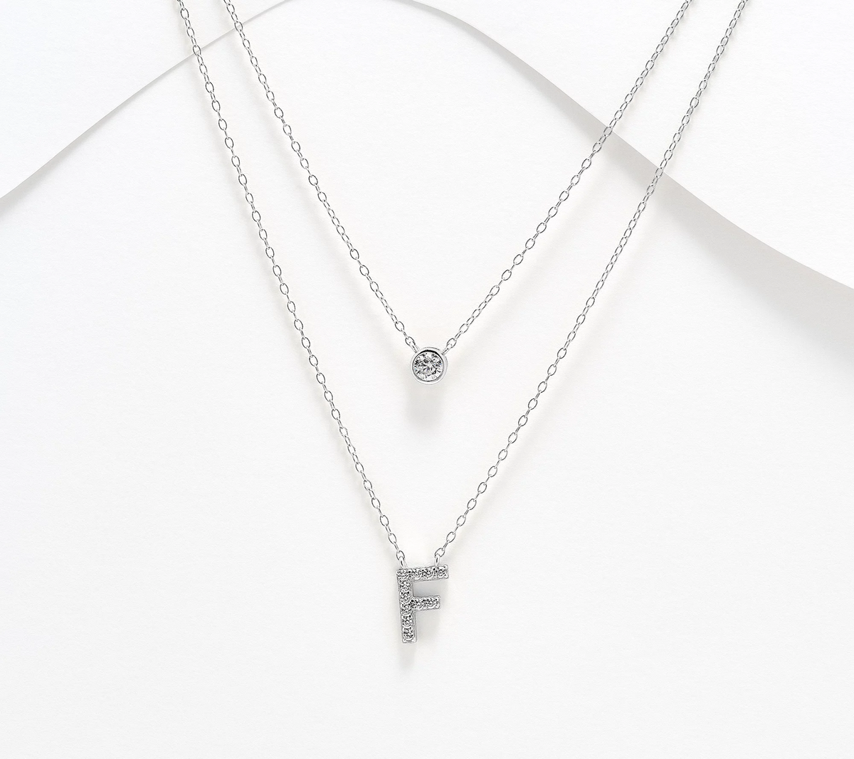 Diamonique Sterling Silver Two-Row Layered Initial "F" Necklace