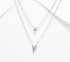 Diamonique Sterling Silver Two-Row Layered Initial "F" Necklace