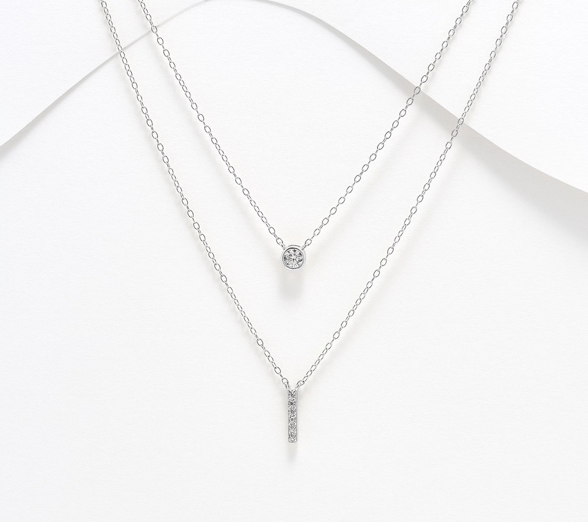 Diamonique Sterling Silver Two-Row Layered Initial "I" Necklace
