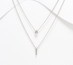 Diamonique Sterling Silver Two-Row Layered Initial "I" Necklace