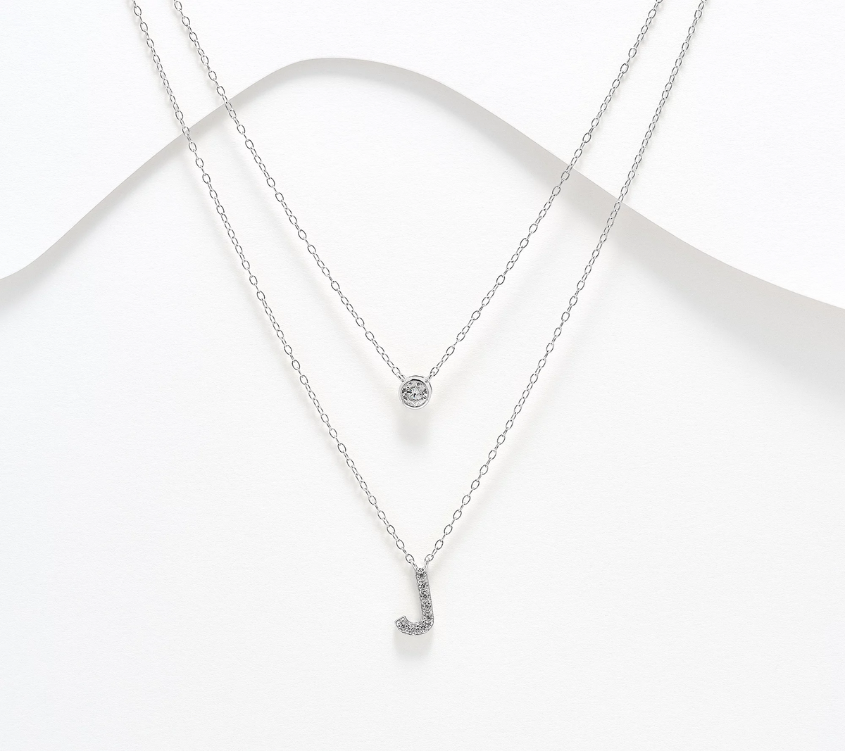 Diamonique Sterling Silver Two-row layered Initial "J" Necklace