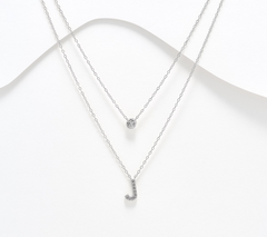 Diamonique Sterling Silver Two-row layered Initial "J" Necklace