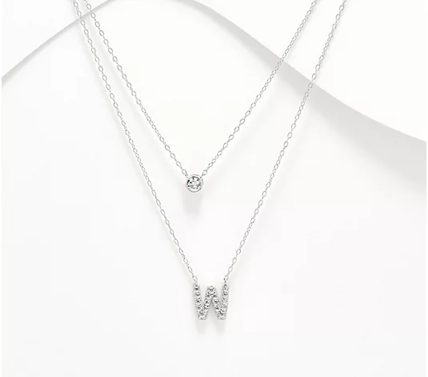 Diamonique Sterling Silver Two-Row Layered Initial "W" Necklace