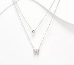 Diamonique Sterling Silver Two-Row Layered Initial "W" Necklace