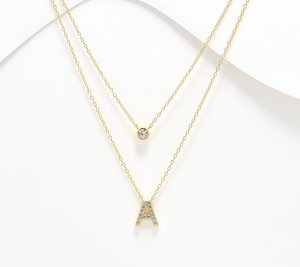 Diamonique 14K Gold SS Plated Initial "A" Two-Row Layered  Necklace