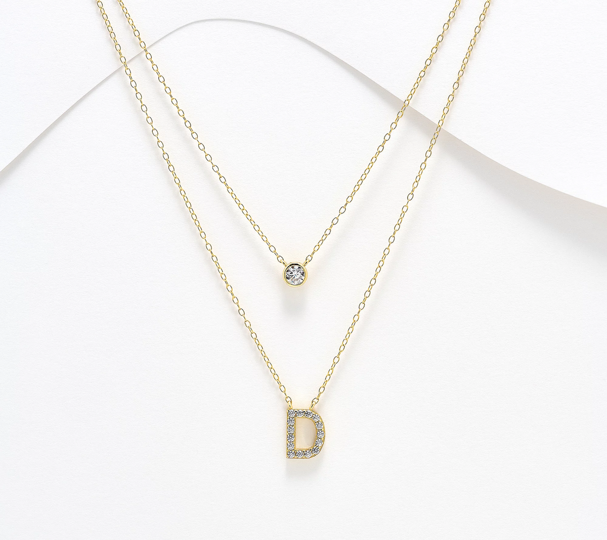 Diamonique 14K Gold SS Plated Initial "D" Two-Row Layered  Necklace