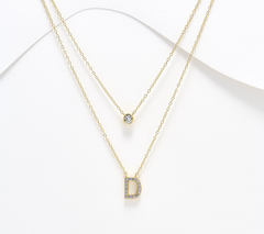 Diamonique 14K Gold SS Plated Initial "D" Two-Row Layered  Necklace