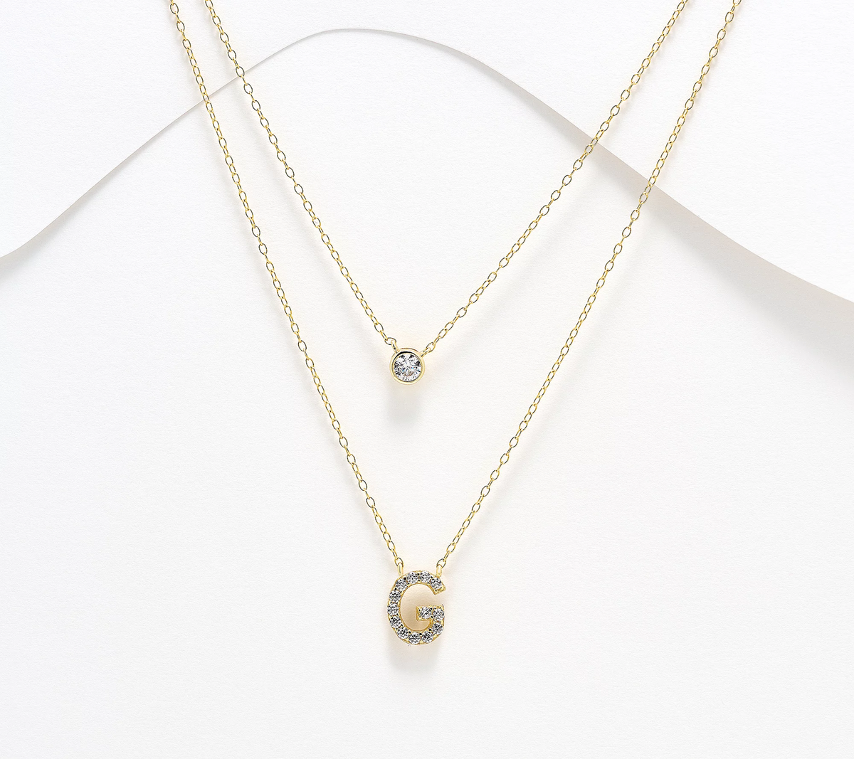 Diamonique 14K Gold SS Plated Initial "G" Two-Row Layered  Necklace