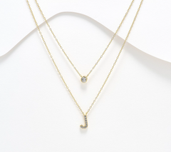 Diamonique 14K Gold SS Plated Initial "J" Two-Row Layered  Necklace