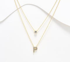 Diamonique 14K Gold SS Plated Initial "P" Two-Row Layered  Necklace