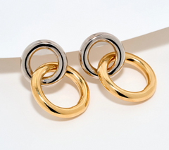 David Markstein Two Tone Black Yellow Bronze Double Circle Interlocking Earrings