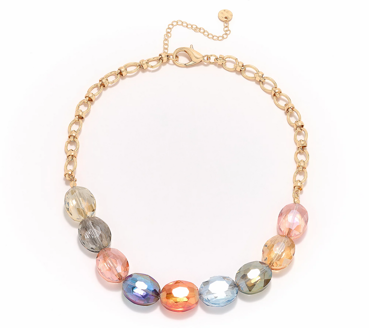 Susan Graver Gold Tone Multi Color Faceted Oval Necklace