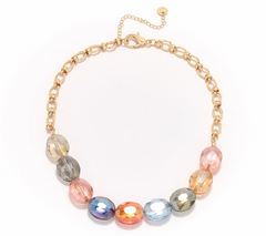 Susan Graver Gold Tone Multi Color Faceted Oval Necklace