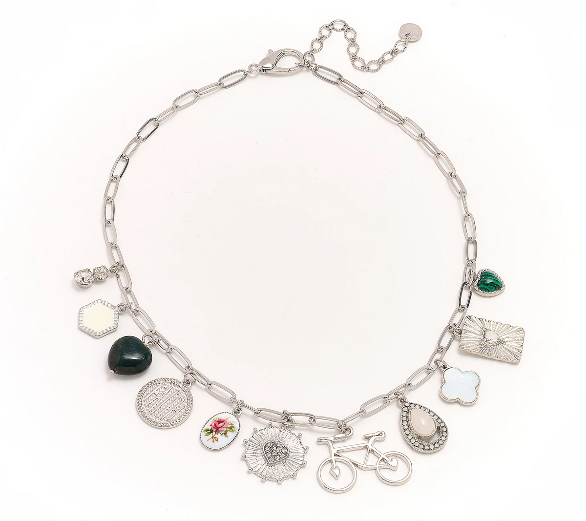 Susan Graver Silver Tone Eclectic Charm Necklac