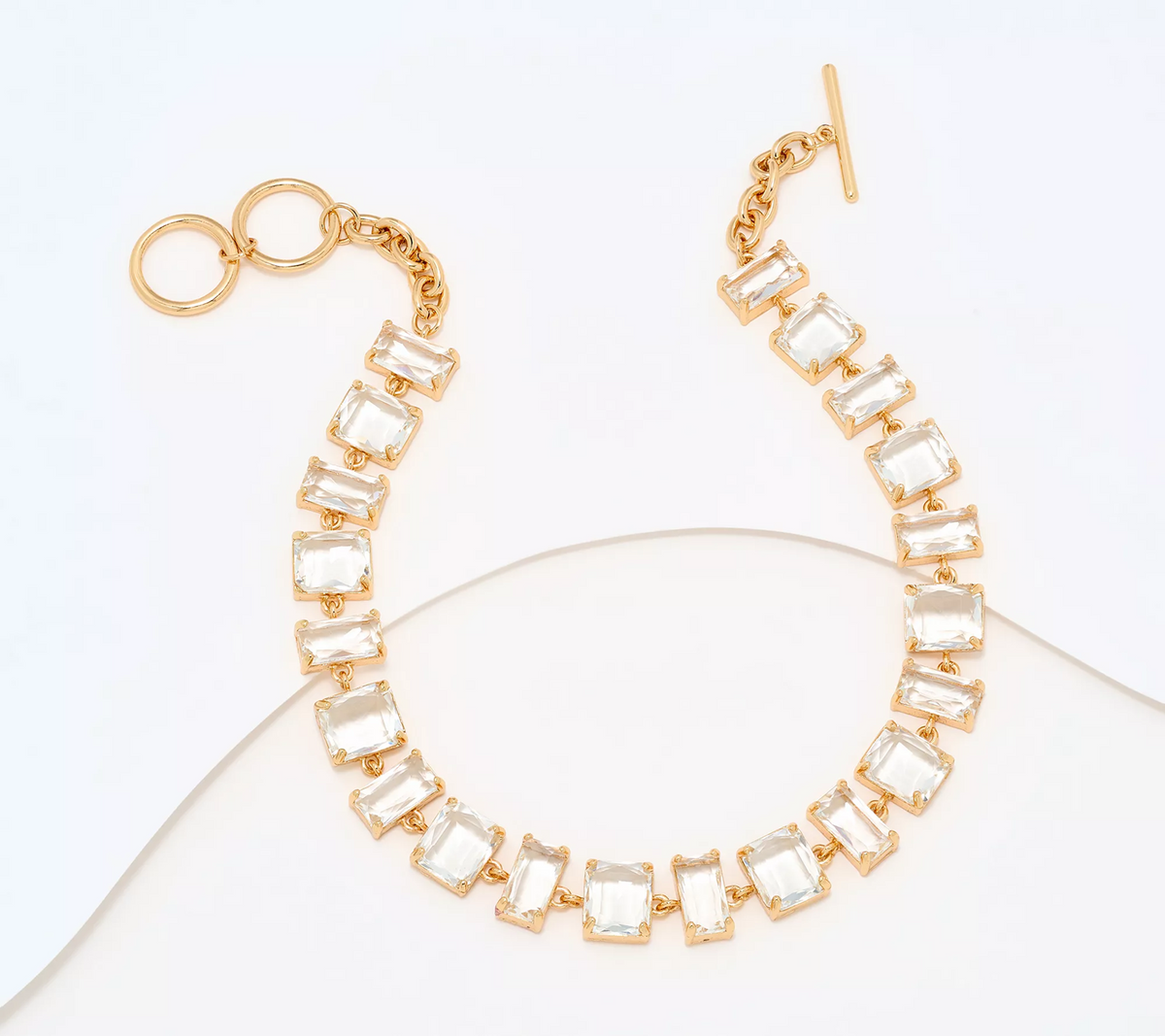 Susan Graver Clear Squares and Rectangles Faux Crystal Gold Tone Necklace