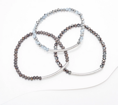 Susan Graver Set of 3 Simulated Silver Brass Bar Stretch Bracelets