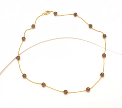 David Markstein 18" Two Tone Mocha/Yellow Sterling D/C Bead Stations w/ D/C Chain Necklace