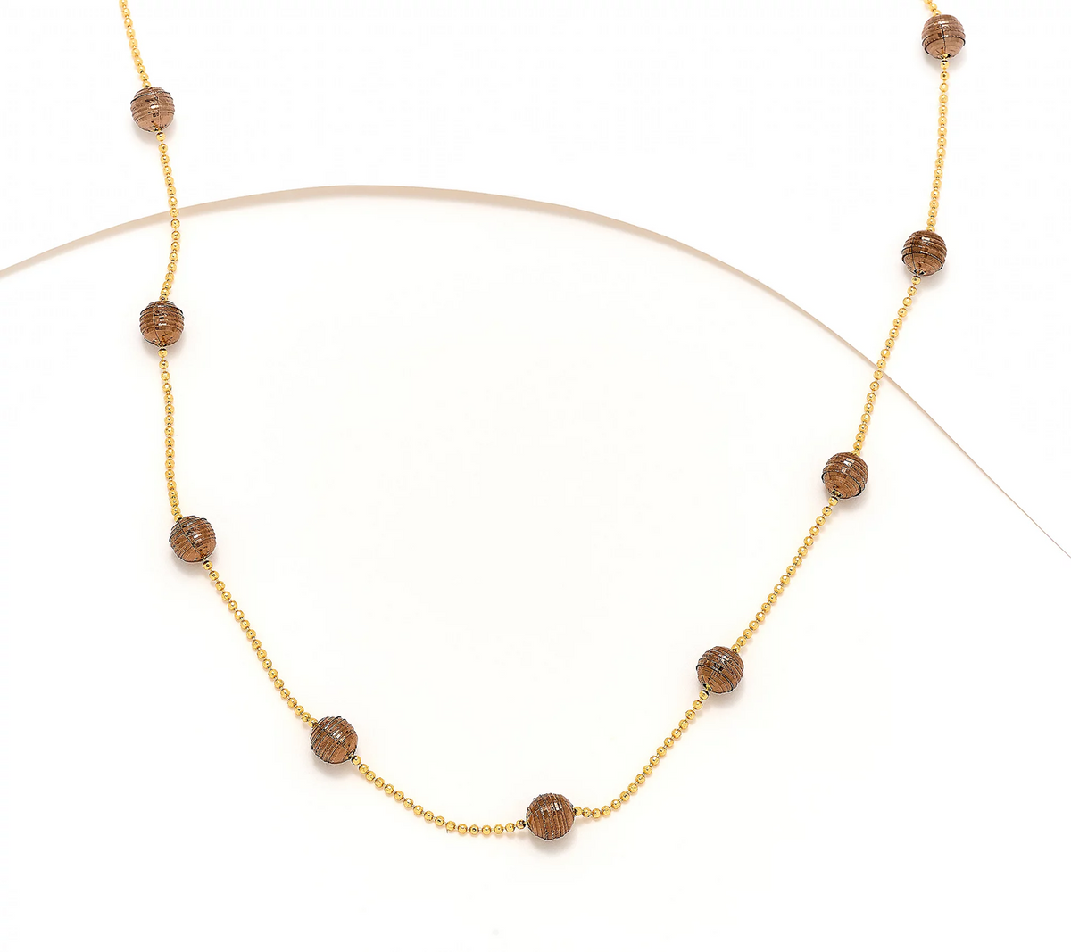 David Markstein 18" Two Tone Mocha/Yellow Sterling D/C Bead Stations w/ D/C Chain Necklace