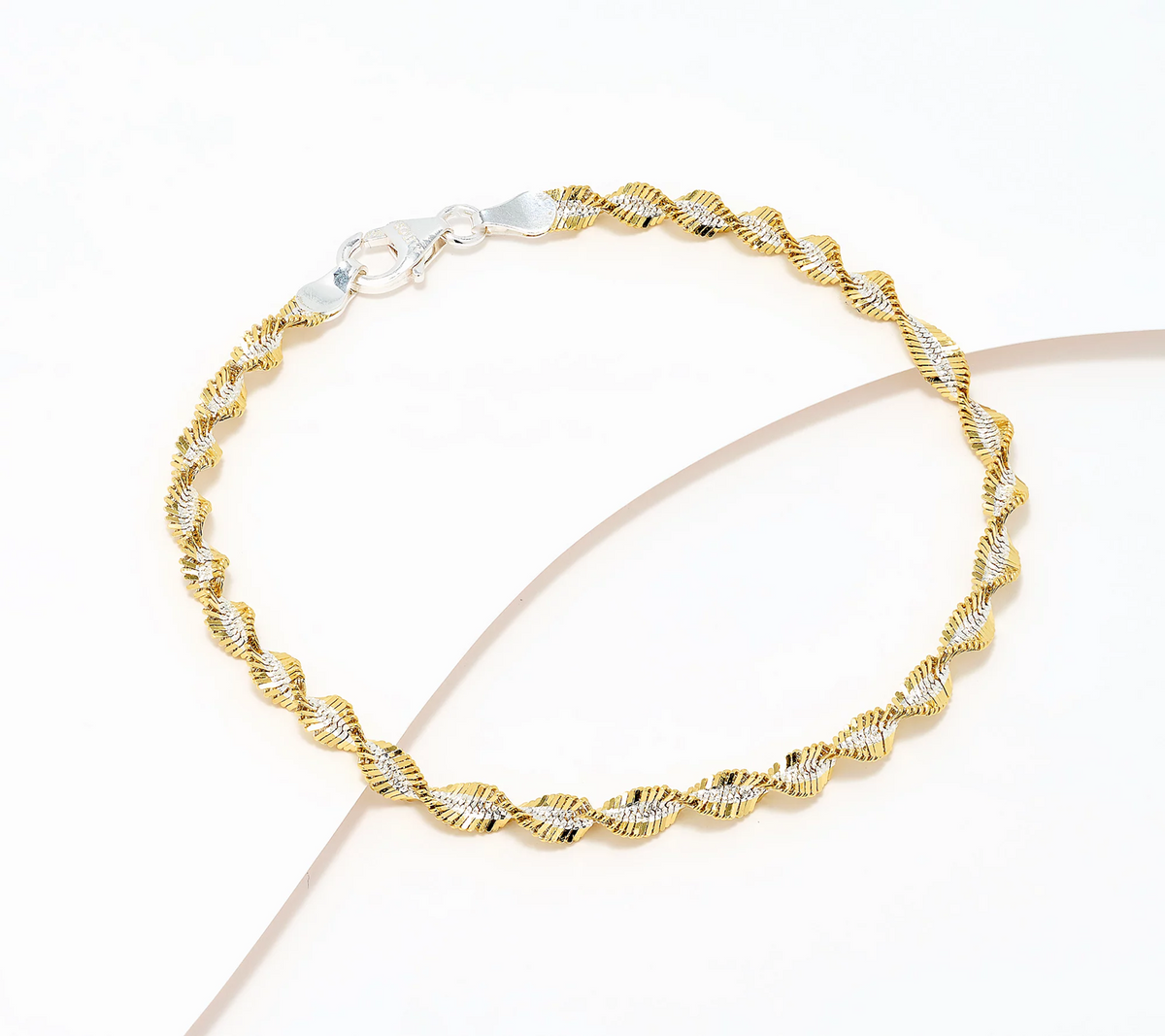 David Markstein Two-Tone Yellow/White Sterling Silver Debut Twisted Herringbone Bracelet Large