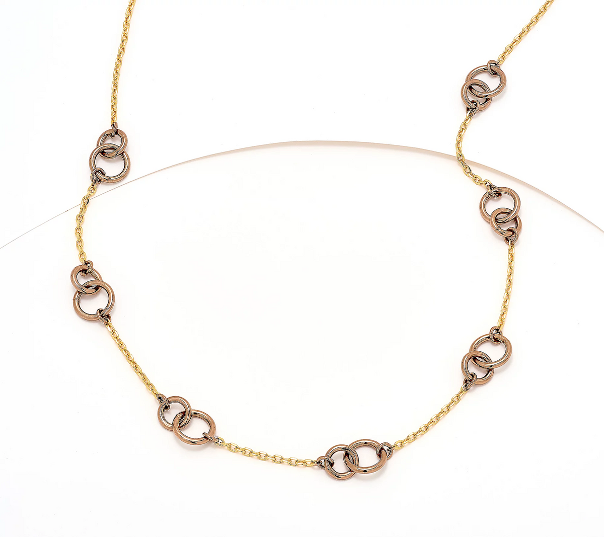 David Markstein Two Tone Mocha/YellowBronze "Two Circles One Love" 17"+3" Necklace