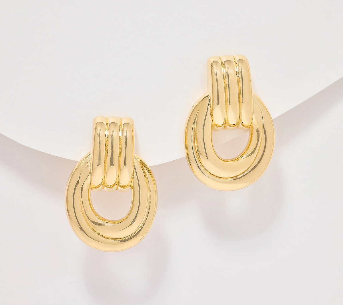 UltraFine 950 Silver Gold Tone Ribbed Door Knocker Earrings