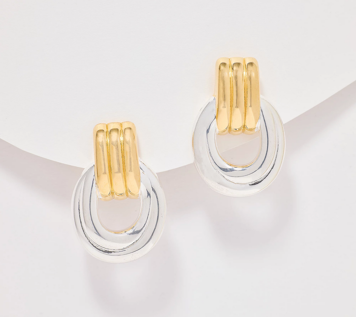 UltraFine 950 Silver Two Tone Ribbed Door Knocker Earrings