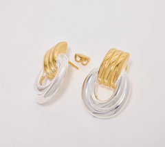 UltraFine 950 Silver Two Tone Ribbed Door Knocker Earrings