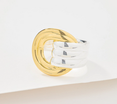 UltraFine 950 Silver Two Tone Ribbed Door Knocker Ring Size 9