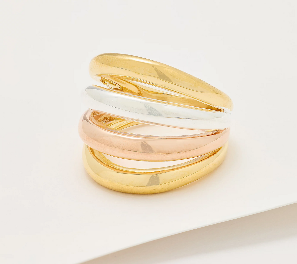 UltraFine 950 Silver Tri Color Bold Multi Layered Band Ring Size 7