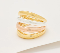 UltraFine 950 Silver Tri Color Bold Multi Layered Band Ring Size 7