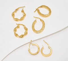 UltraFine 950 Silver Gold Clad Set of 3 Boxed Hoop Earrings