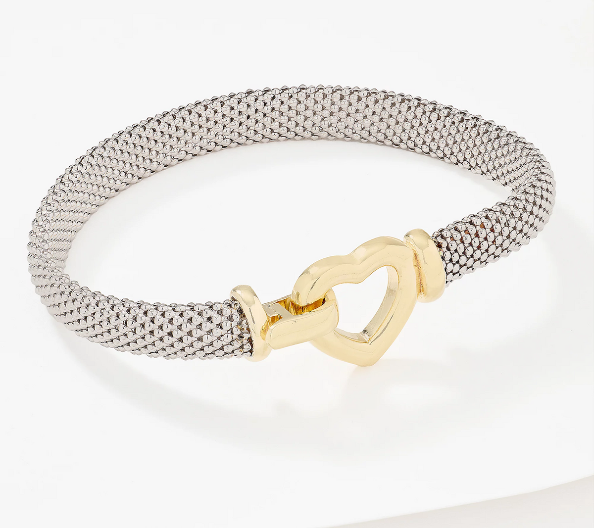 Silver Style Two-Tone Sterling Silver Polished Heart Clasp Bracelet, 6-3/4"