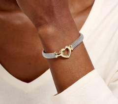 Silver Style Two-Tone Sterling Silver Polished Heart Clasp Bracelet, 6-3/4"