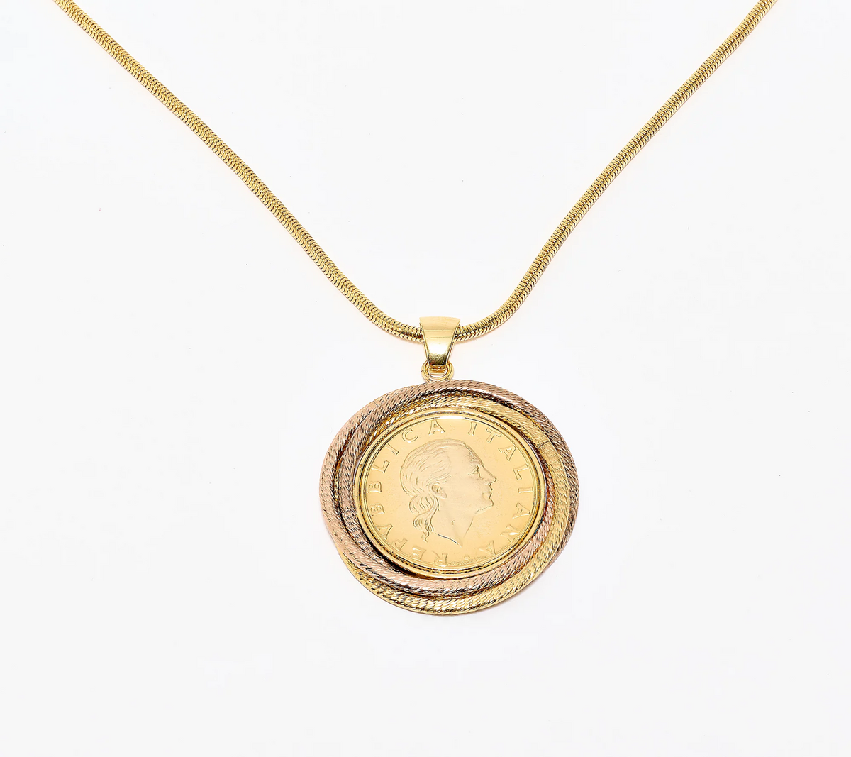 David Markstein Mocha/Yellow/Rose Bronze Triple Wrapped 200 Genuine Lira Coin Necklace