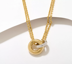 David Markstein Two Tone White/Yellow Bronze "Two Circles, One Love" Necklace, 17"