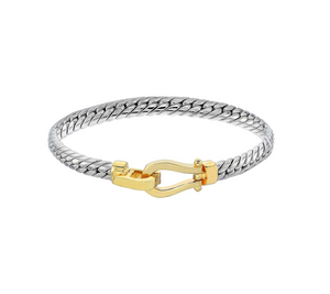 Silver Style Two Tone Polished Clasp Bracelet Avg