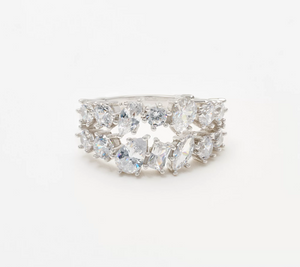 Diamonique Classics Sterling Silver Fancy Cut Double Row Band Ring Size 10