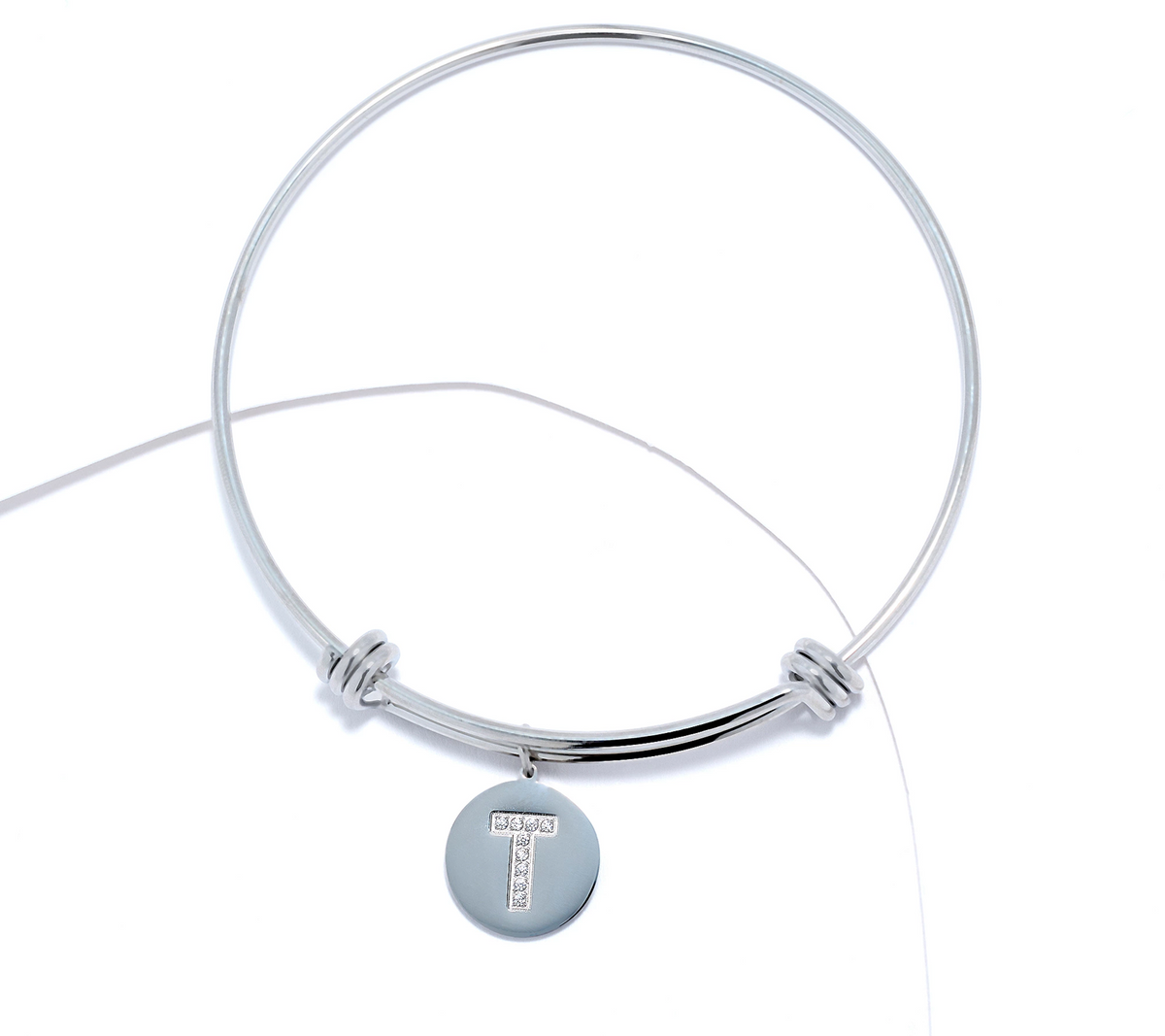 Steel by Diamonique Silver Tone "T" Initial Bracelet Small/Avg