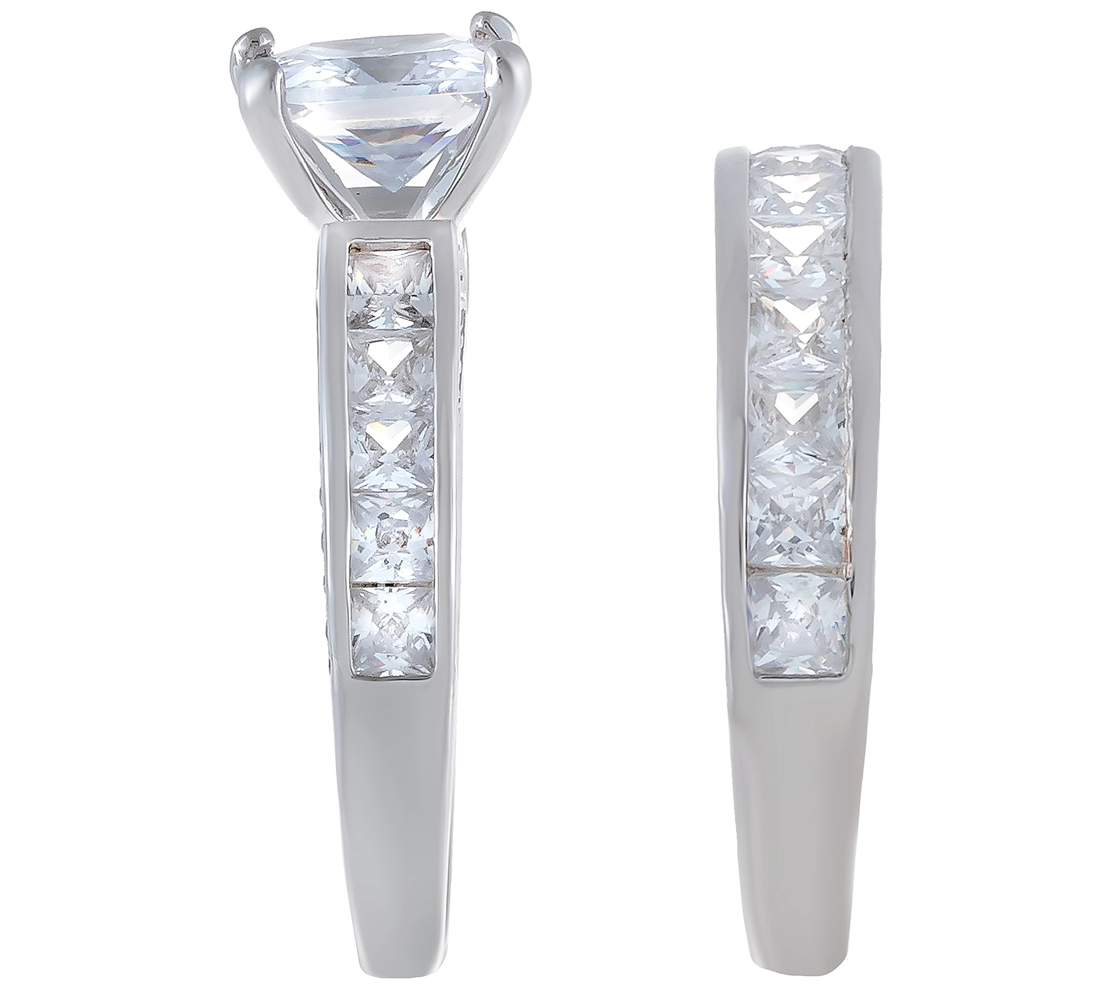 Diamonique Rodium-Plated Sterling Silver 2-Piece Bridal Ring Set Size 7