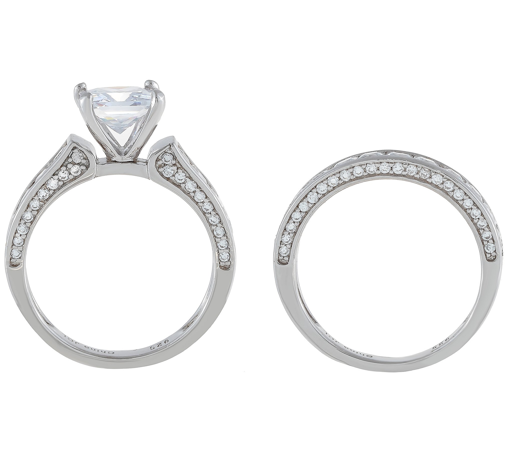 Diamonique Rodium-Plated Sterling Silver 2-Piece Bridal Ring Set Size 7