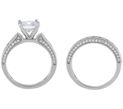 Diamonique Rodium-Plated Sterling Silver 2-Piece Bridal Ring Set Size 7